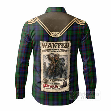 Murray Tartan Long Sleeve Button Shirts Bigfoot Riding The Kelpie Monster