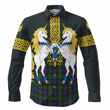 Murray Tartan Long Sleeve Button Shirts Unicorn Celtic Knot And Thistle Emblem