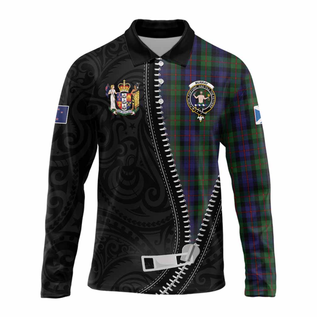 Murray Tartan Long Sleeve Polo Shirt New Zealand Pattern Unique Zipper Stylized