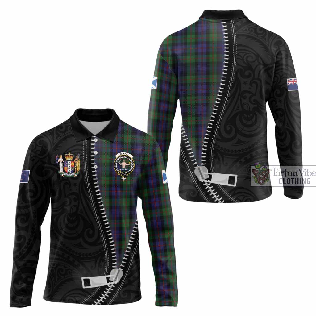 Murray Tartan Long Sleeve Polo Shirt New Zealand Pattern Unique Zipper Stylized