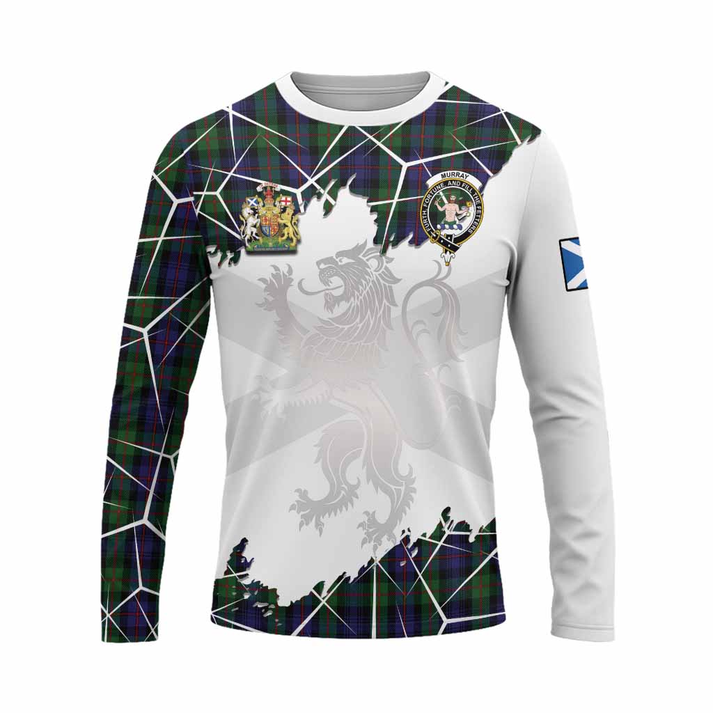 Murray Tartan Long Sleeve T-Shirt with Family Crest and Lion Rampant Grunge Style
