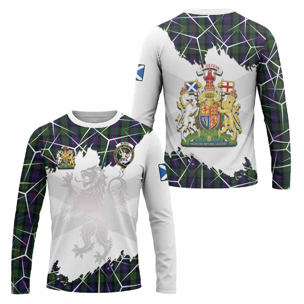 Murray Tartan Long Sleeve T-Shirt with Family Crest and Lion Rampant Grunge Style