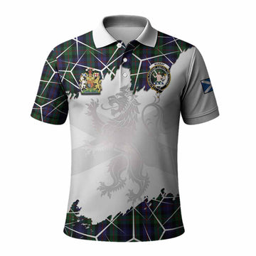 Murray Tartan Polo Shirt with Family Crest and Lion Rampant Grunge Style