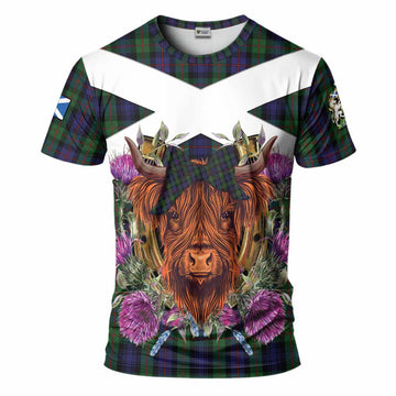 Murray Tartan T-Shirt Scottish Thistle Heilan Coo