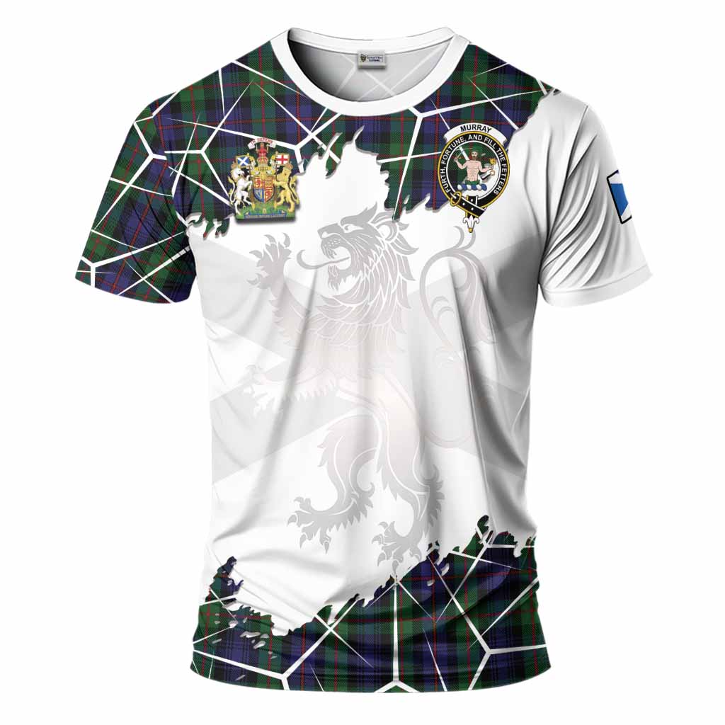 Murray Tartan T-Shirt with Family Crest and Lion Rampant Grunge Style