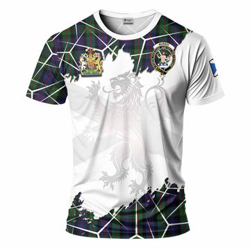 Murray Tartan T-Shirt with Family Crest and Lion Rampant Grunge Style