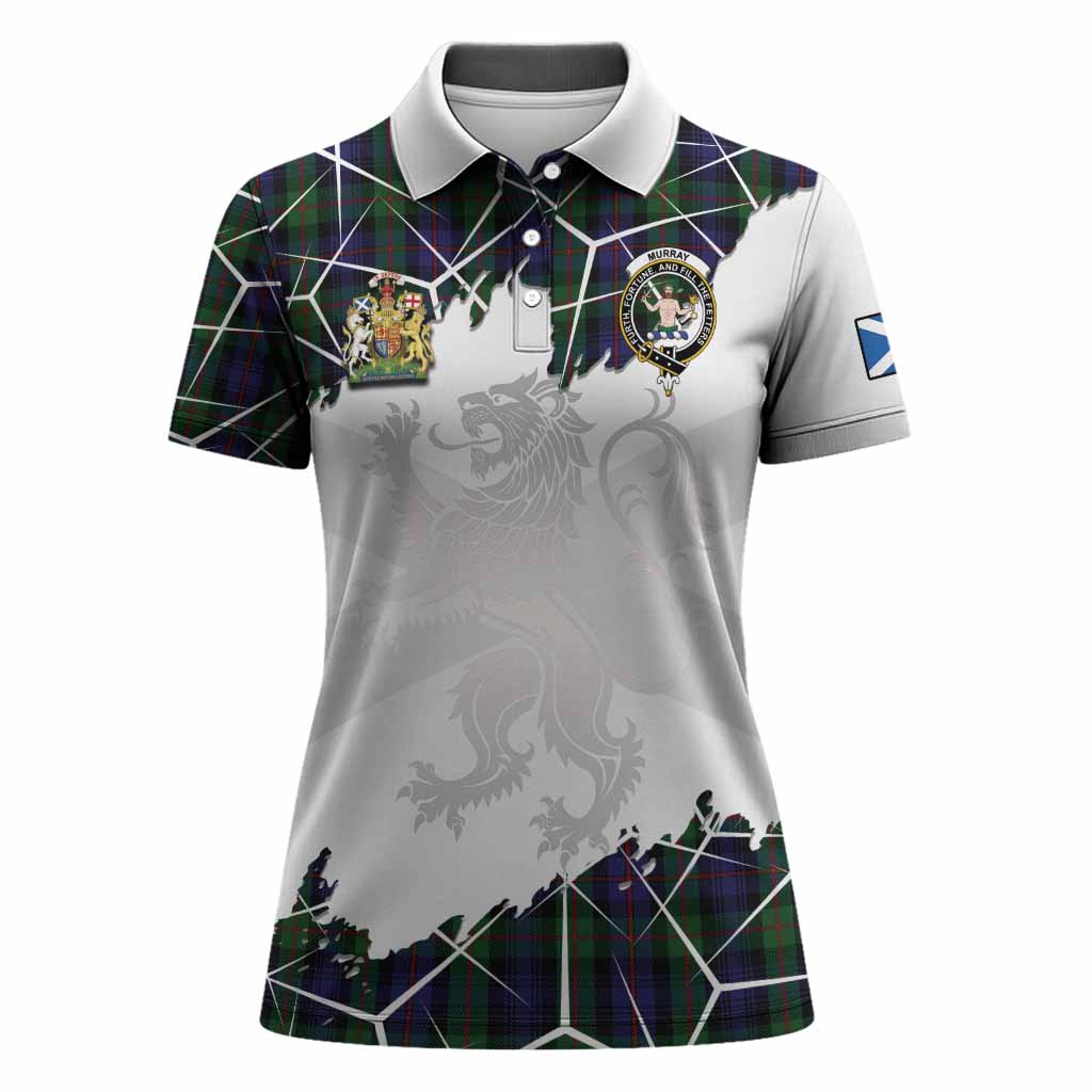Murray Tartan Women Polo Shirt with Family Crest and Lion Rampant Grunge Style