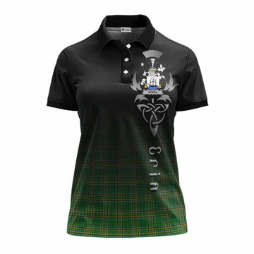 Tartan Vibes Clothing Myers Irish Clan Women's Polo Shirt with Coat of Arms Erin Go Bragh Celtic Inspired