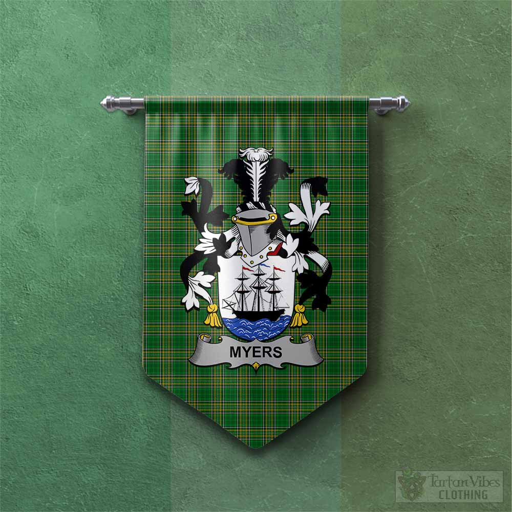 Tartan Vibes Clothing Myers Irish Clan Tartan Gonfalon, Tartan Banner with Coat of Arms