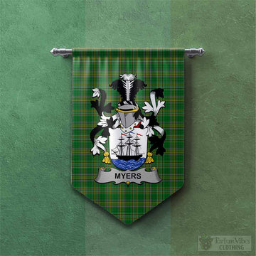 Myers Irish Clan Tartan Gonfalon, Tartan Banner with Coat of Arms