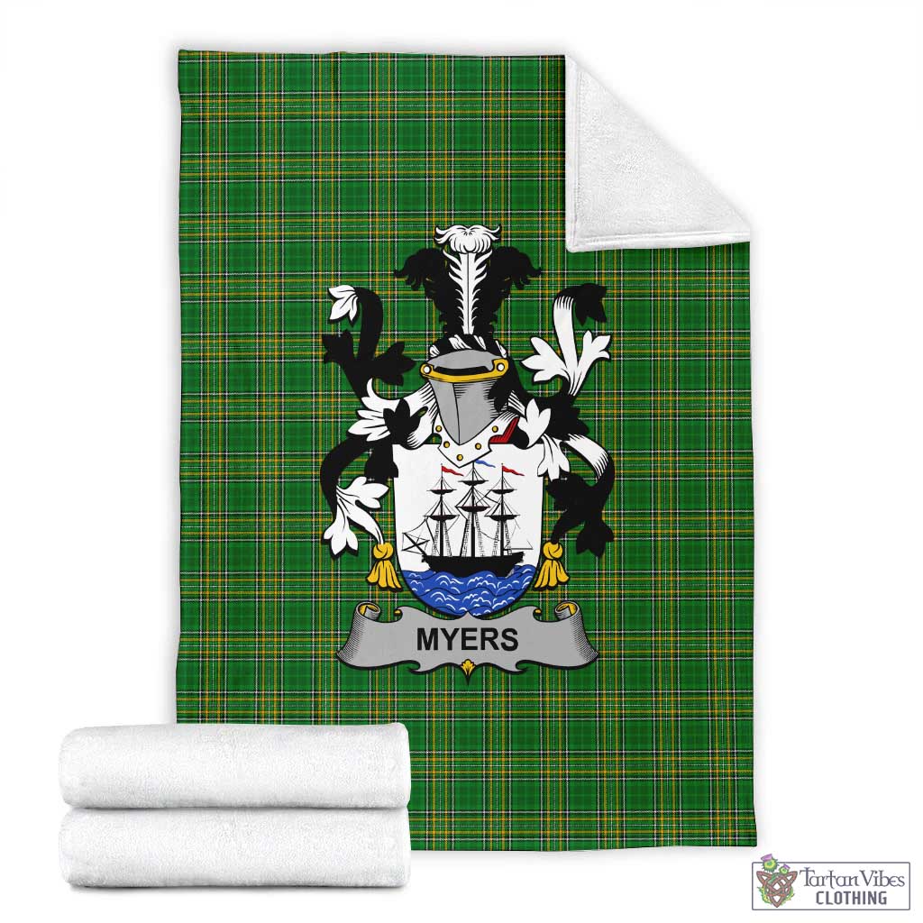 Tartan Vibes Clothing Myers Irish Clan Tartan Blanket with Coat of Arms