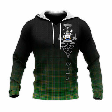 Tartan Vibes Clothing Myers Irish Clan Knitted Hoodie with Coat of Arms Erin Go Bragh Celtic Inspired