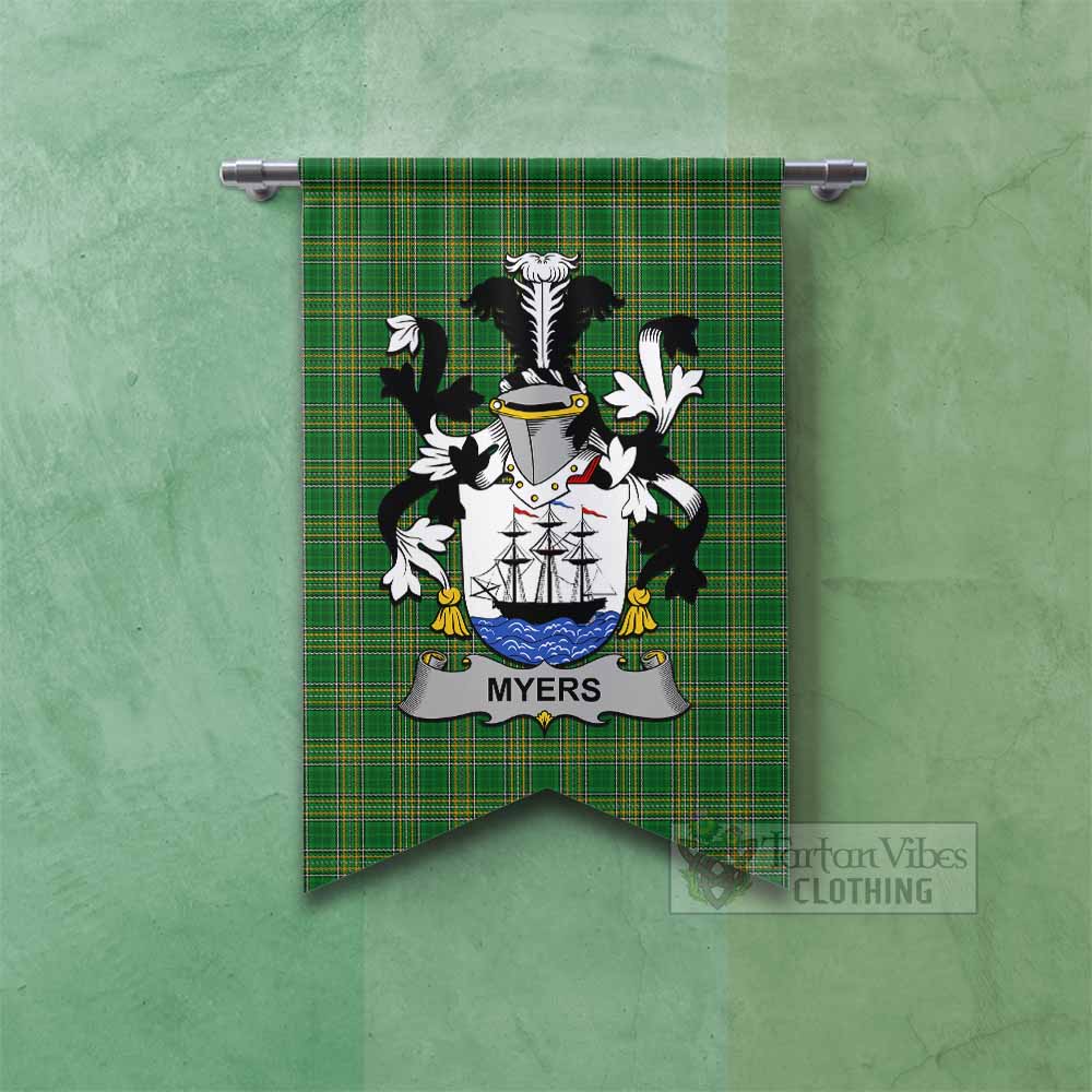 Tartan Vibes Clothing Myers Irish Clan Tartan Gonfalon, Tartan Banner with Coat of Arms