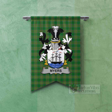 Myers Irish Clan Tartan Gonfalon, Tartan Banner with Coat of Arms