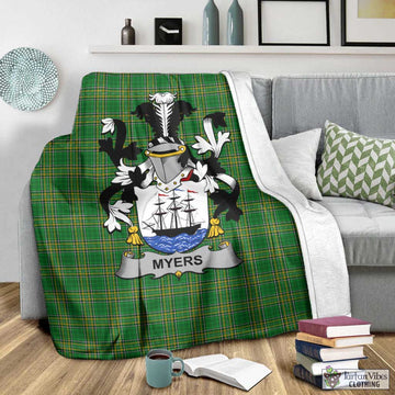 Tartan Vibes Clothing Myers Irish Clan Tartan Blanket with Coat of Arms