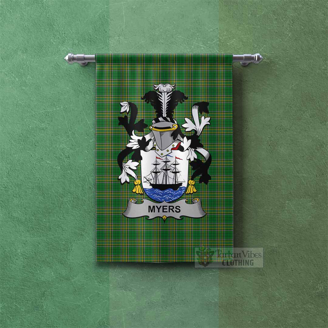 Tartan Vibes Clothing Myers Irish Clan Tartan Gonfalon, Tartan Banner with Coat of Arms