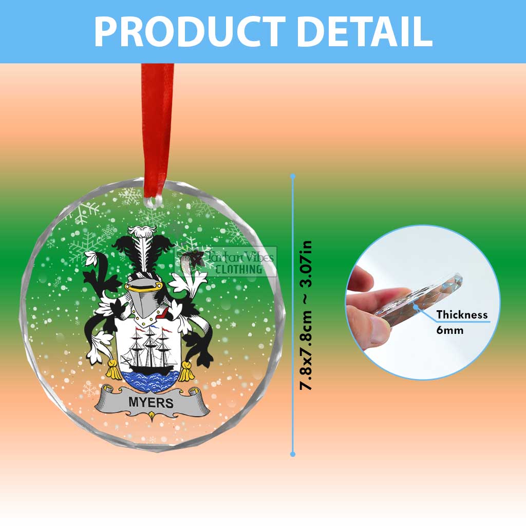 Tartan Vibes Clothing Myers Irish Clan Christmas Glass Ornament with Coat of Arms