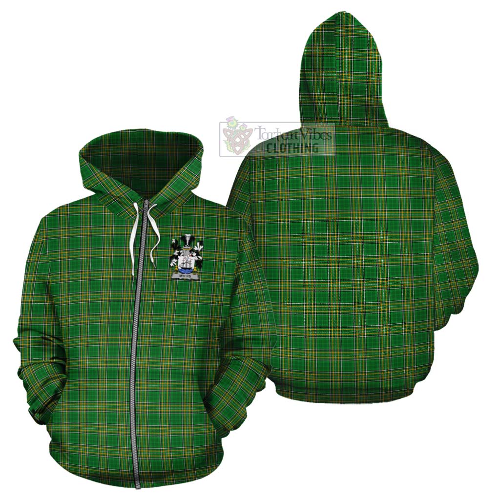Tartan Vibes Clothing Myers Irish Clan Tartan Cotton Hoodie with Coat of Arms