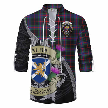 Nairn Tartan Family Crest Ghillie Kilt Shirt Lion Rampant Royal Thistle Shield Celtic Inspired Men - Tartan Vibes Clothing