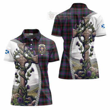 Nairn Tartan Women's Polo Shirt with Family Crest and St. Andrew's Cross Accented by Thistle Vines Women - Tartan Vibes Clothing