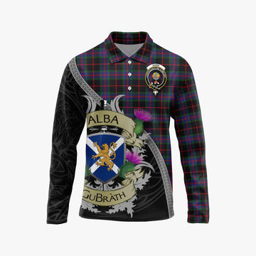 Nairn Tartan Family Crest Long Sleeve Polo Shirt Lion Rampant Royal Thistle Shield Celtic Inspired Unisex - Tartan Vibes Clothing