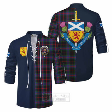 Nairn Tartan Ghillie Kilt Shirt Alba with Scottish Lion Royal Arm Half Style Men - Tartan Vibes Clothing