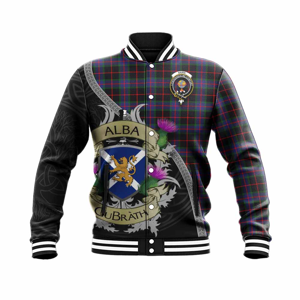 Nairn Tartan Family Crest Baseball Jacket Lion Rampant Royal Thistle Shield Celtic Inspired Unisex - Tartan Vibes Clothing