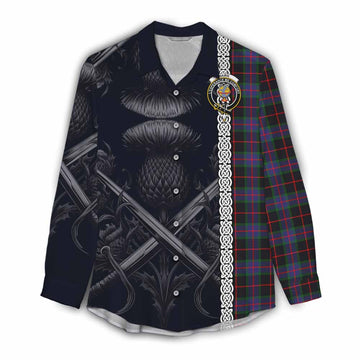 Nairn Tartan Women's Casual Shirt with Family Crest Cross Sword Thistle Celtic Vibes Female - Tartan Vibes Clothing