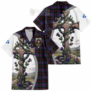 Nairn Tartan Hawaiian Shirt with Family Crest and St. Andrew's Cross Accented by Thistle Vines Kid - Tartan Vibes Clothing