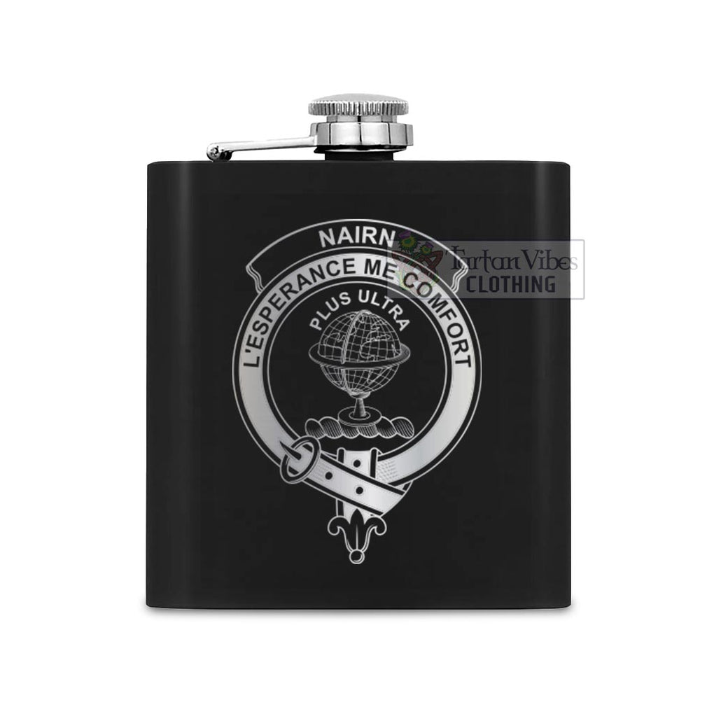 Nairn Crest Hip Flask Set 7oz Black Stainless Steel with A Gift Box One Size 7oz - 2D-tartanvibesclothing