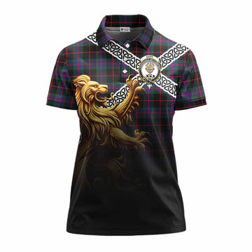 Nairn Crest Tartan Women's Polo Shirt with Golden Lion Emblem Celtic Style Women - Tartan Vibes Clothing