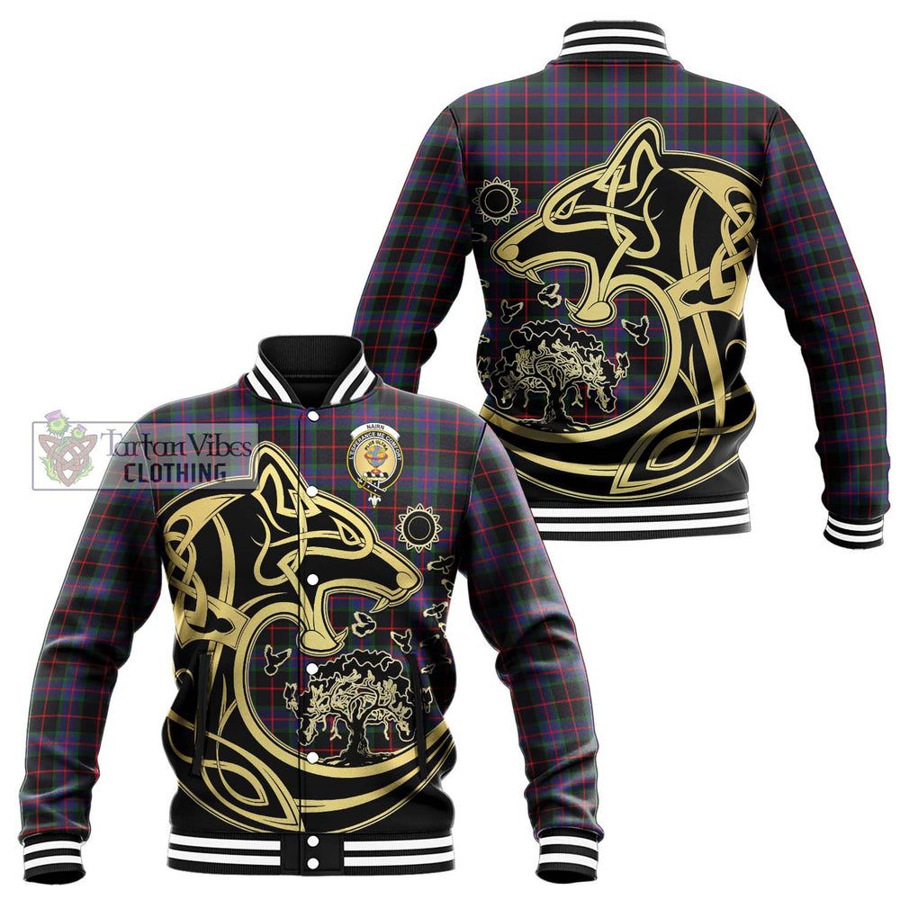 Nairn Tartan Baseball Jacket with Family Crest Celtic Wolf Style Unisex - Tartan Vibes Clothing