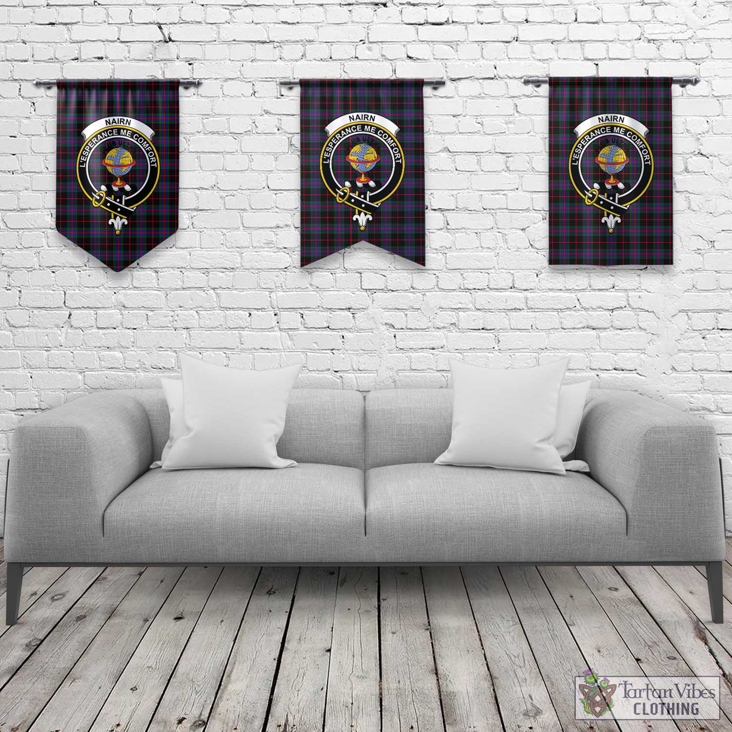 Nairn Tartan Gonfalon, Tartan Banner with Family Crest Rectangle - Tartan Vibes Clothing
