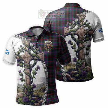 Nairn Tartan Polo Shirt with Family Crest and St. Andrew's Cross Accented by Thistle Vines Kid - Tartan Vibes Clothing