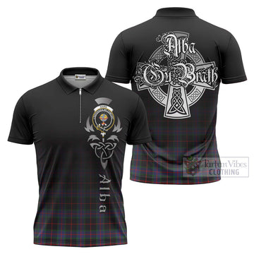Nairn Tartan Zipper Polo Shirt Featuring Alba Gu Brath Family Crest Celtic Inspired Unisex - Tartan Vibes Clothing