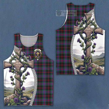 Nairn Tartan Men's Tank Top with Family Crest and St. Andrew's Cross Accented by Thistle Vines Men - Tartan Vibes Clothing