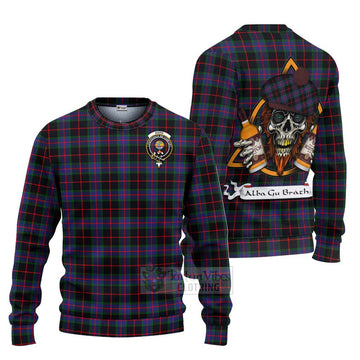 Nairn Tartan Ugly Sweater with Family Crest and Bearded Skull Holding Bottles of Whiskey Unisex - Tartan Vibes Clothing