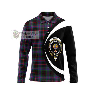 Nairn Tartan Long Sleeve Polo Shirt with Family Crest Circle Style Unisex - Tartan Vibes Clothing