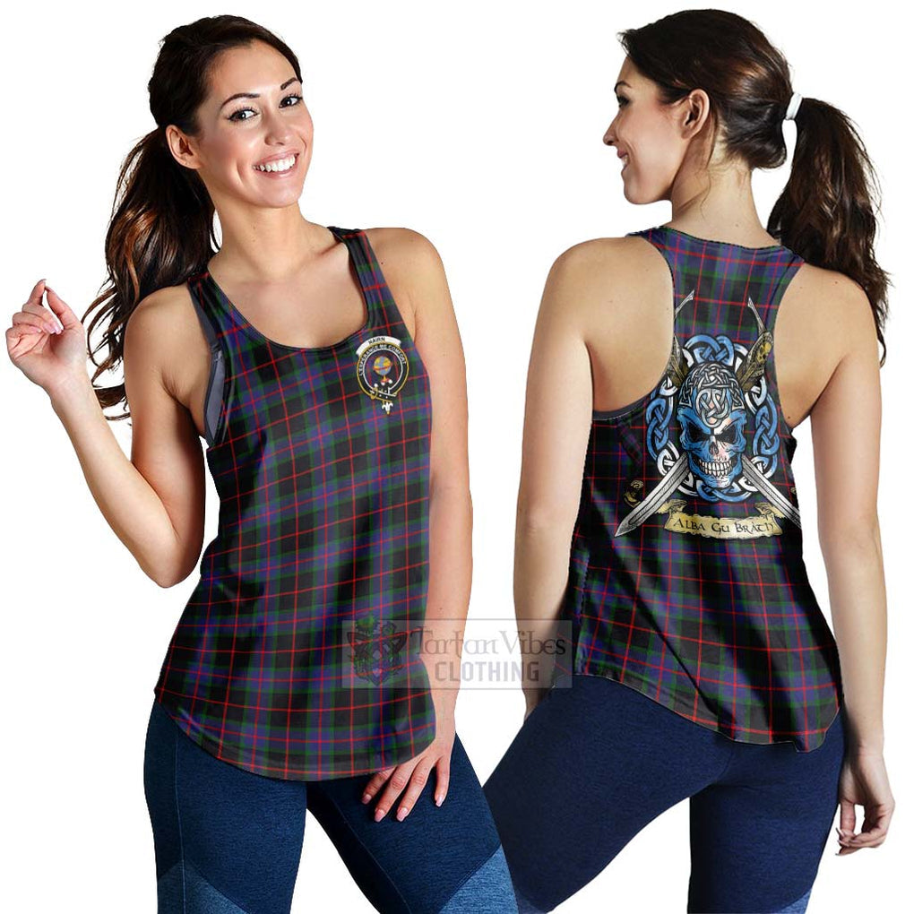 Nairn Tartan Women's Racerback Tanks with Family Crest Celtic Skull Style 4XL - Tartan Vibes Clothing