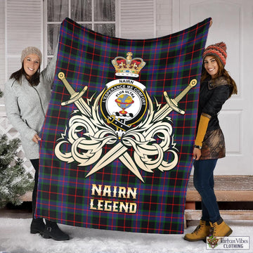 Nairn Tartan Blanket with Clan Crest and the Golden Sword of Courageous Legacy X-Large 59 x 79 inches 150 x 200 cm - Tartan Vibes Clothing