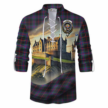 Nairn Tartan Family Crest Ghillie Kilt Shirt with Scottish Ancient Castle Style Men - Tartan Vibes Clothing