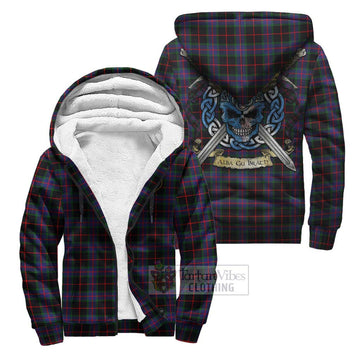 Nairn Tartan Sherpa Hoodie with Family Crest Celtic Skull Style Unisex S - Tartan Vibes Clothing