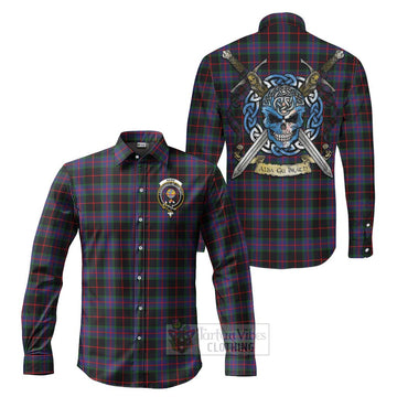 Nairn Tartan Long Sleeve Button Shirt with Family Crest Celtic Skull Style Men's Shirt S - Tartan Vibes Clothing