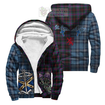 Nairn Tartan Sherpa Hoodie Happy St. Andrew's Day Half Tartan Style Unisex S - Tartan Vibes Clothing