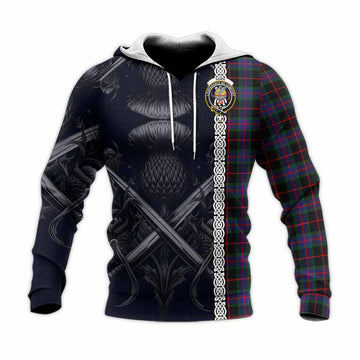 Nairn Tartan Knitted Hoodie with Family Crest Cross Sword Thistle Celtic Vibes Unisex Knitted Pullover Hoodie - Tartan Vibes Clothing