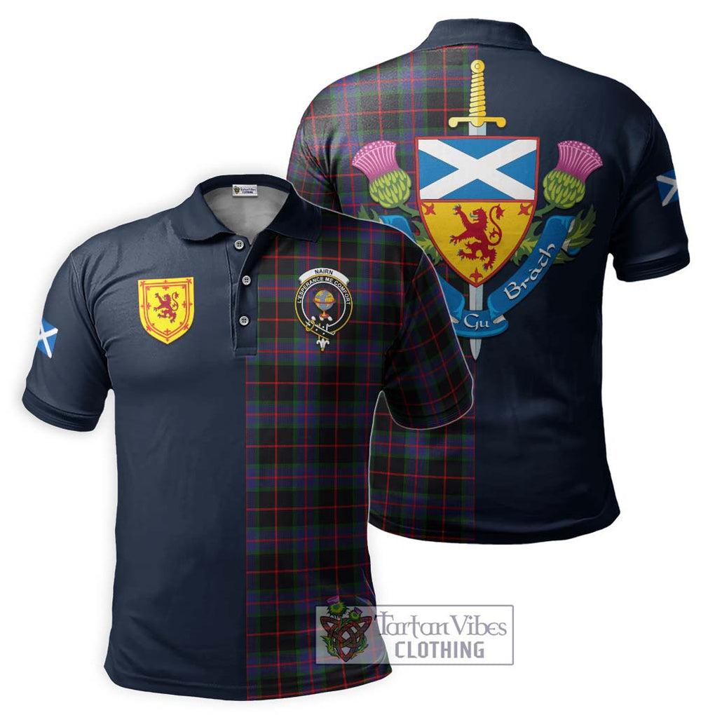 Nairn Tartan Polo Shirt Alba with Scottish Lion Royal Arm Half Style Kid - Tartan Vibes Clothing