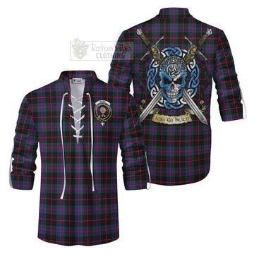 Nairn Tartan Ghillie Kilt Shirt with Family Crest Celtic Skull Style Men - Tartan Vibes Clothing