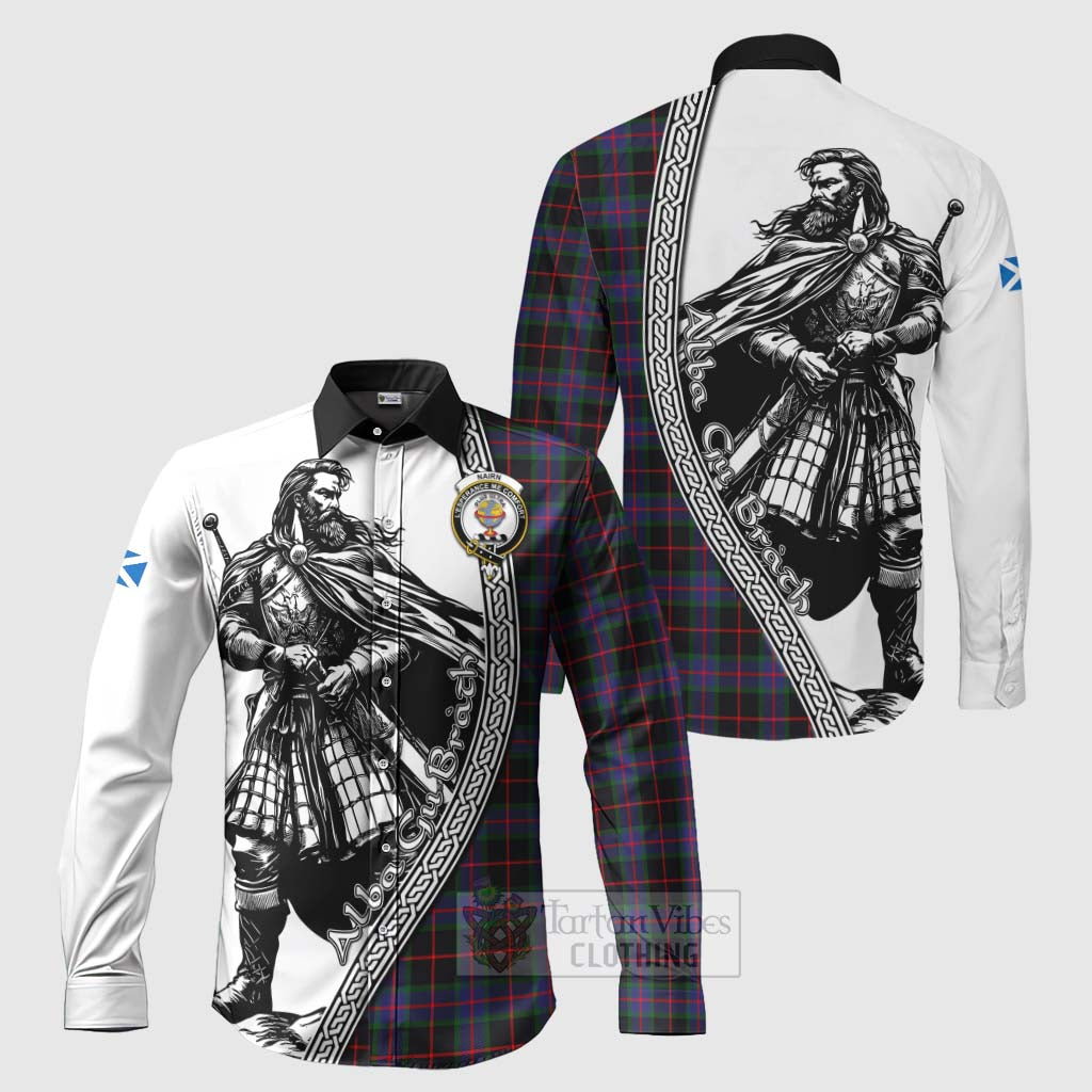 Nairn Tartan Clan Crest Long Sleeve Button Shirt with Highlander Warrior Celtic Style Men's Shirt S - Tartan Vibes Clothing