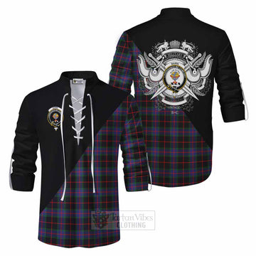 Nairn Tartan Ghillie Kilt Shirt with Family Crest and Military Logo Style Men - Tartan Vibes Clothing