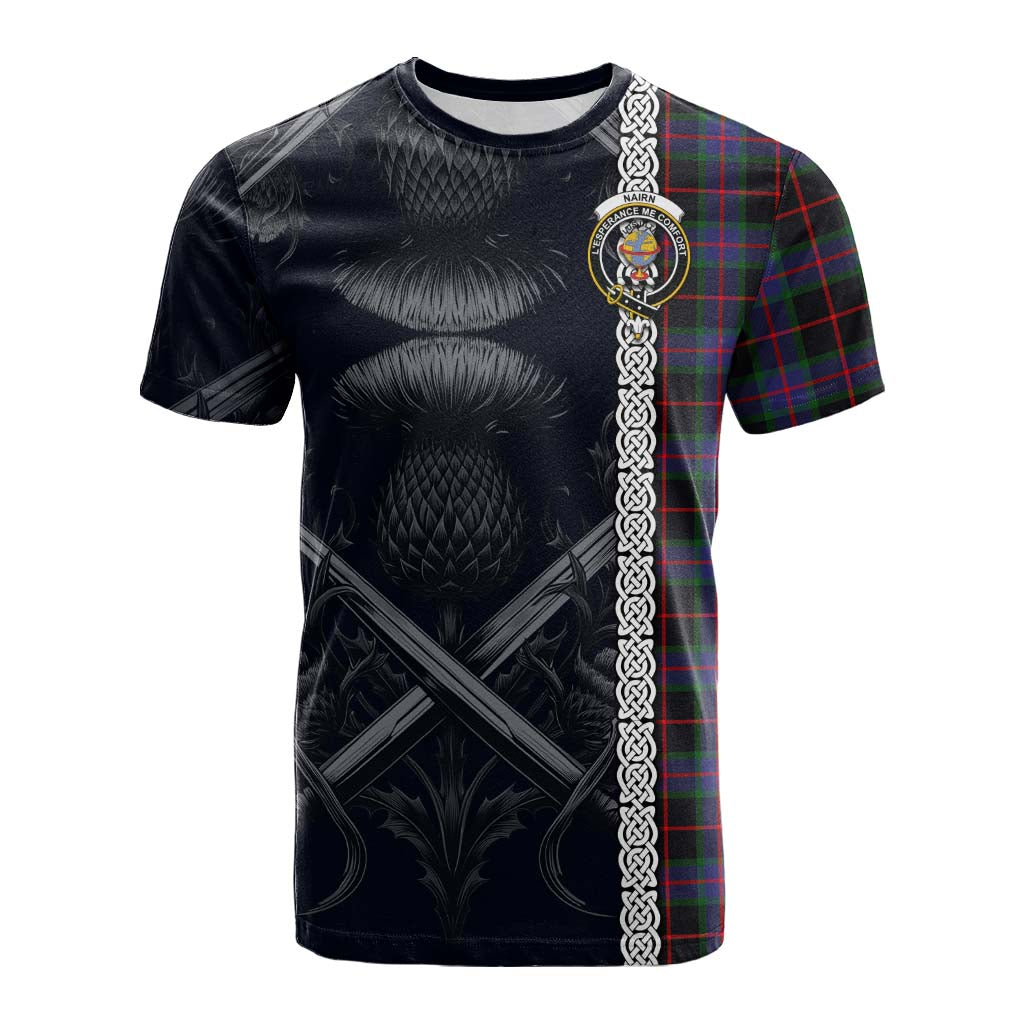 Tartan Vibes Clothing Nairn Tartan Cotton T-shirt with Family Crest Cross Sword Thistle Celtic Vibes